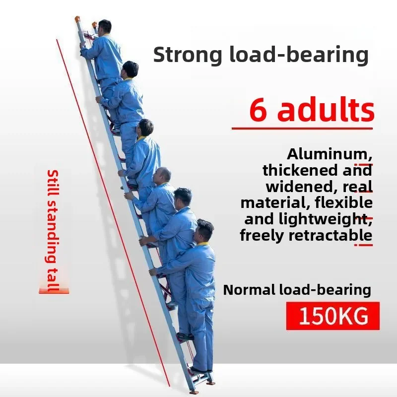 Thickened Aluminum Alloy Telescoping Ladder Single Sided Construction Loft Access Lift Stair Ladder Foldable Folding Ladder