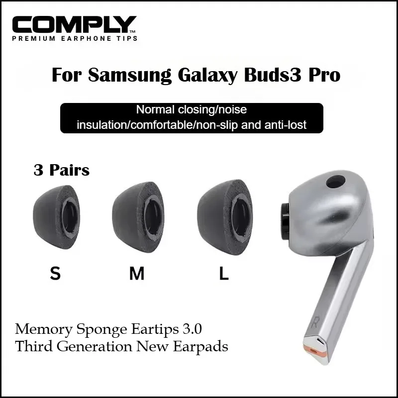 3 Pairs Comply Soft Eartips for Samsung Galaxy Buds3 Pro Memory Sponge Eartips 3.0 Third Generation New Earplugs with Tools