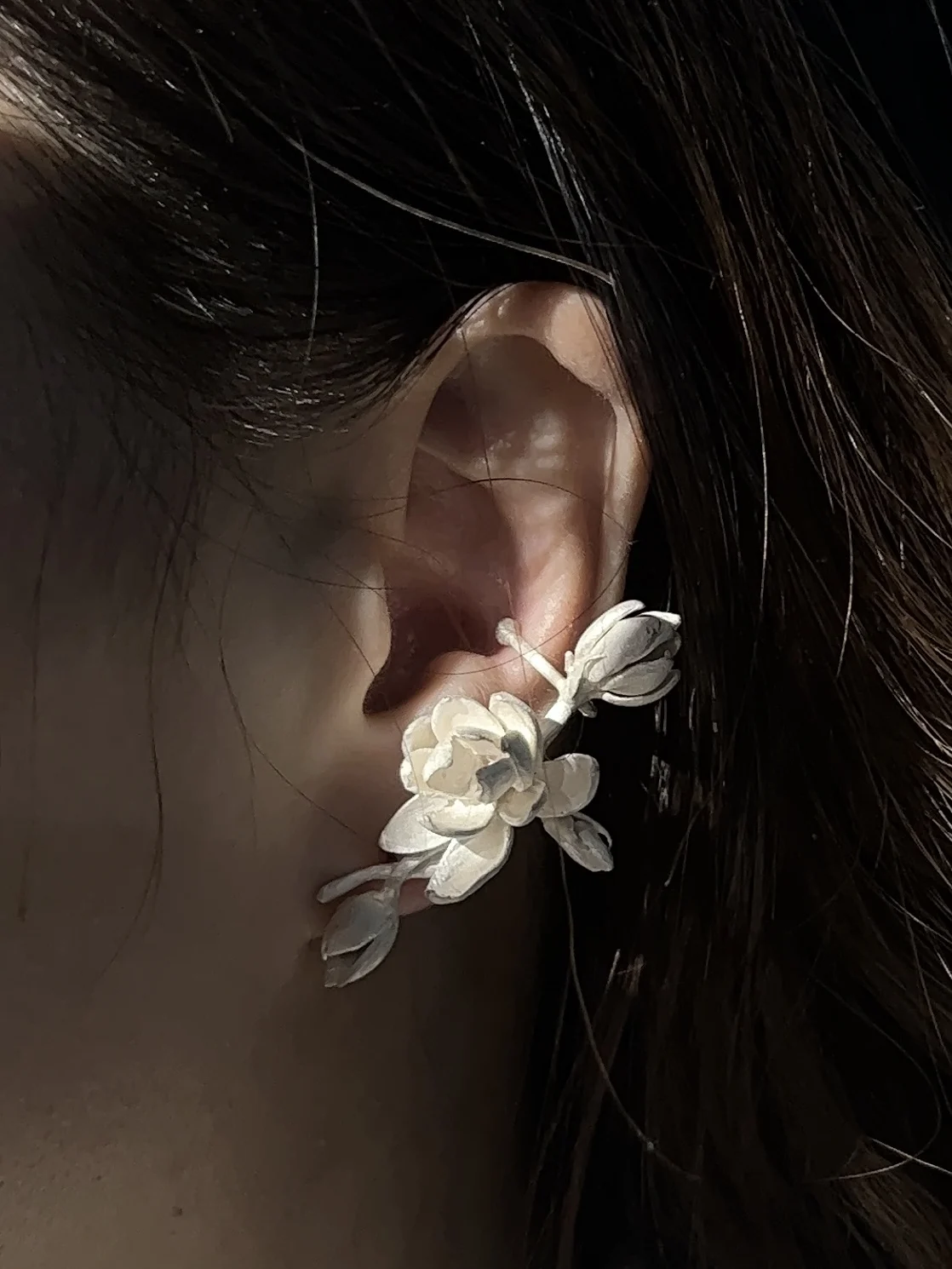 Retro Jasmine Three-Dimensional Flower Stud Earrings For Women, Copper Alloy Carnival Jewelry Accessory Gift