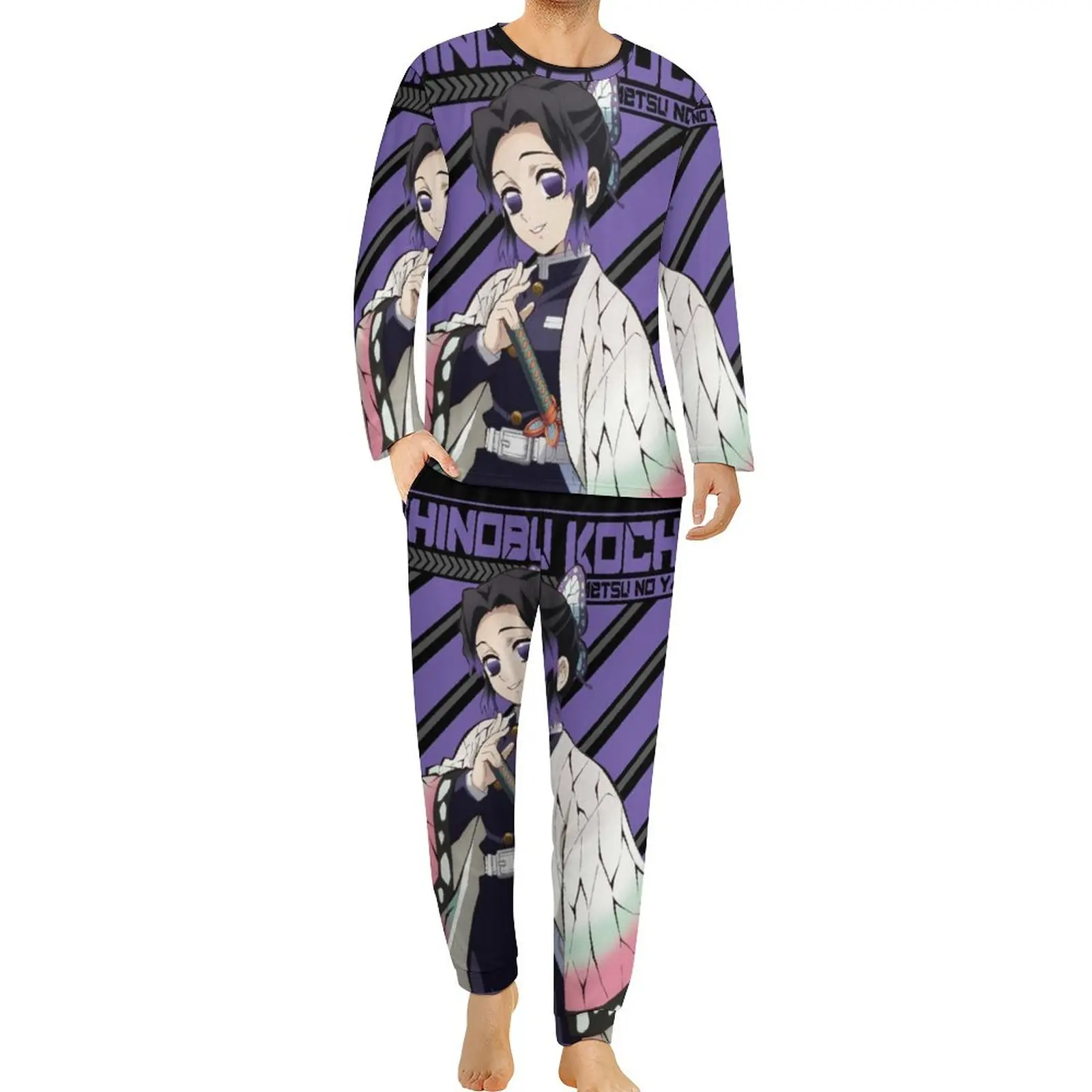 KIMETSUs SHINOBU KOCHO Pyjama GEEN YAIBAs Dagelijks 2-delige Demonen Trendy Pyjama Slayers Sets Mannelijke Lange Mouw Slaapkamer Nachtkleding