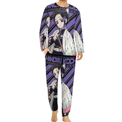 KIMETSUs SHINOBU KOCHO pijamas NO YAIBAs diario 2 piezas demonios pijama de moda conjuntos de capas ropa de dormir de dormitorio de manga larga para hombre