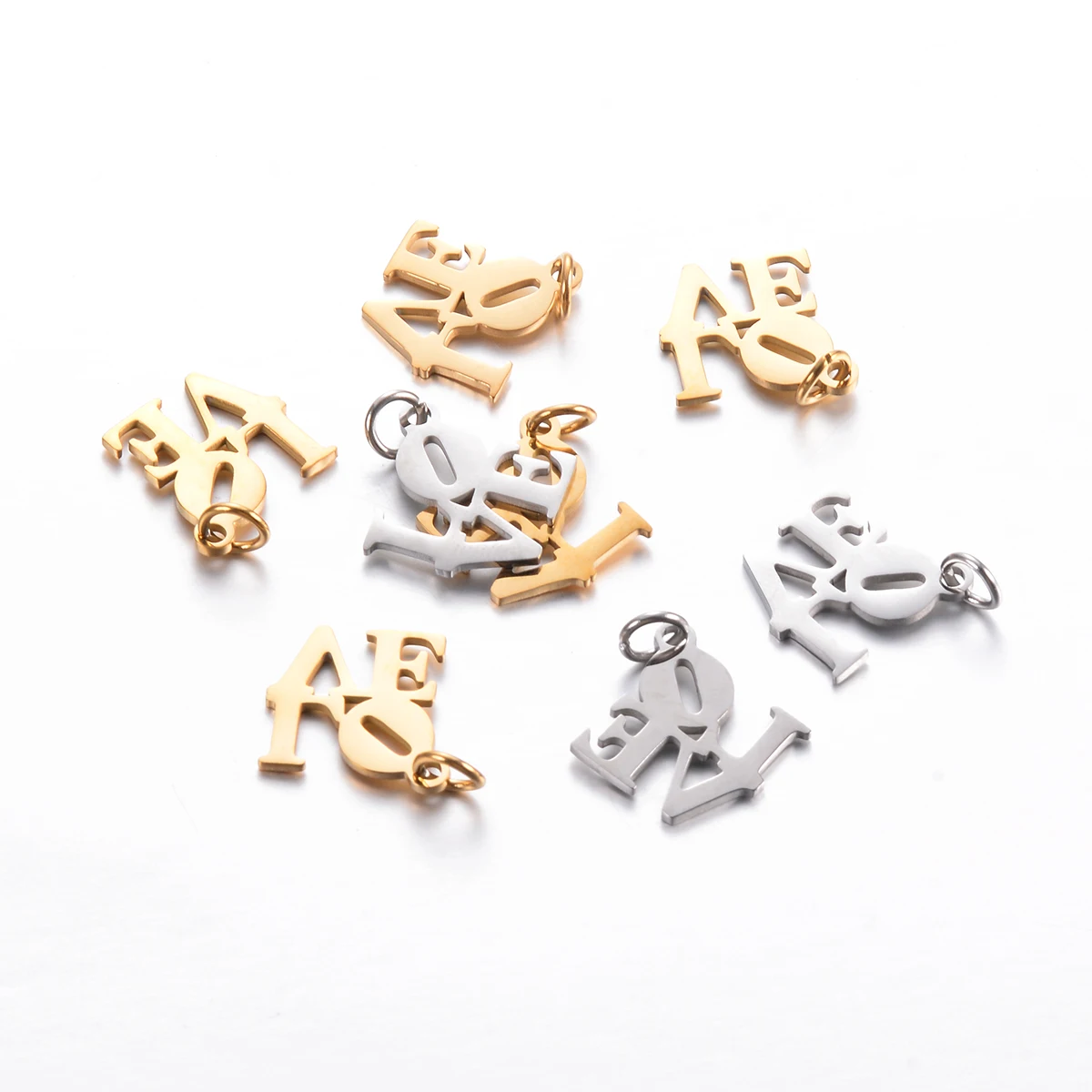 10Pcs Stainless Steel Love Charms Gold Color Necklace Pendant Bracelet Making for DIY Jewelry Findings Handmade Supplies