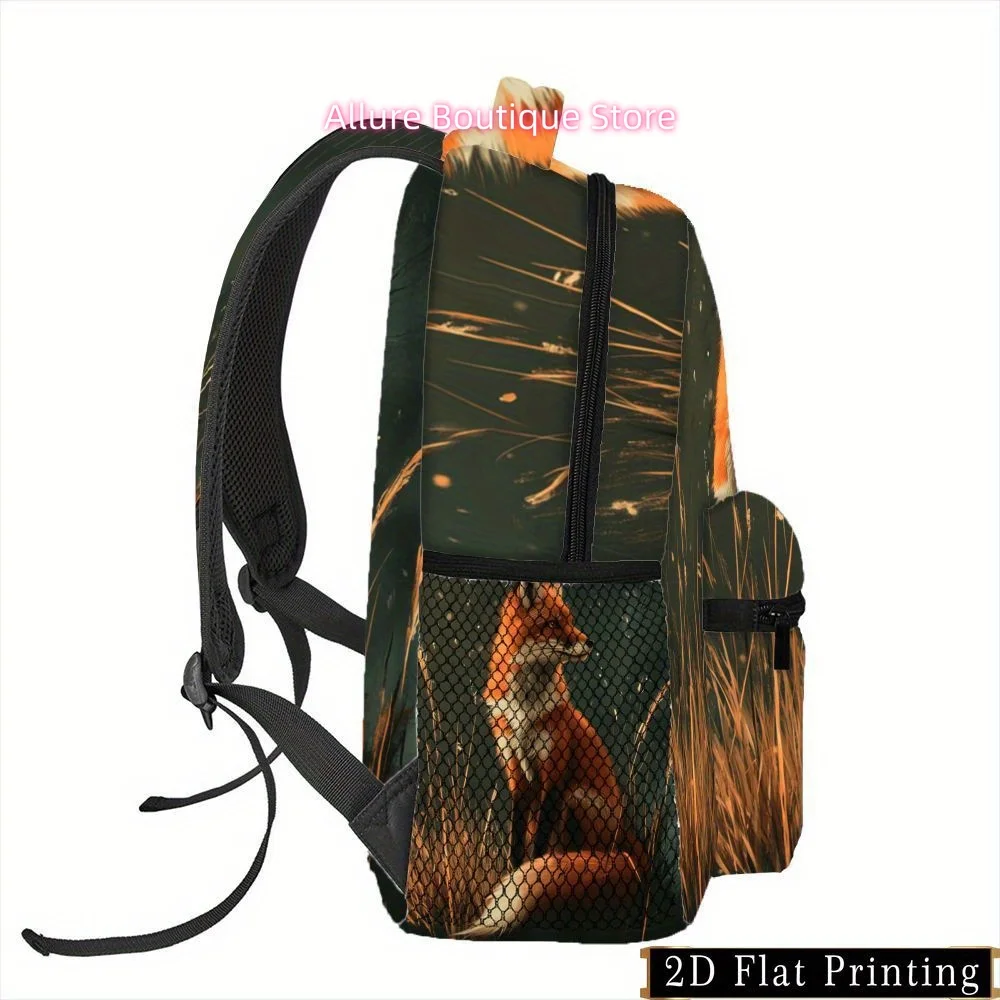 1pc Fox Pattern Printed Backpack with Zipper Design, Hand Washable Multi-Purpose Commuter Fitness Bag for Camping and Shopping S