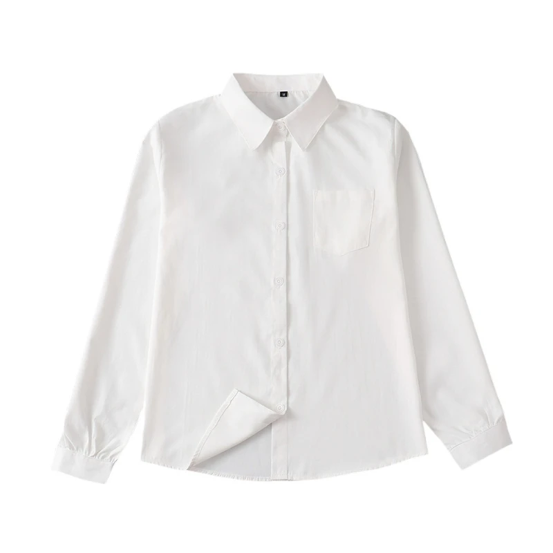 Camicia a maniche lunghe uniforme giapponese semplice, comoda e versatile, uniforme scolastica in tinta unita, colletto a punta, colletto quadrato