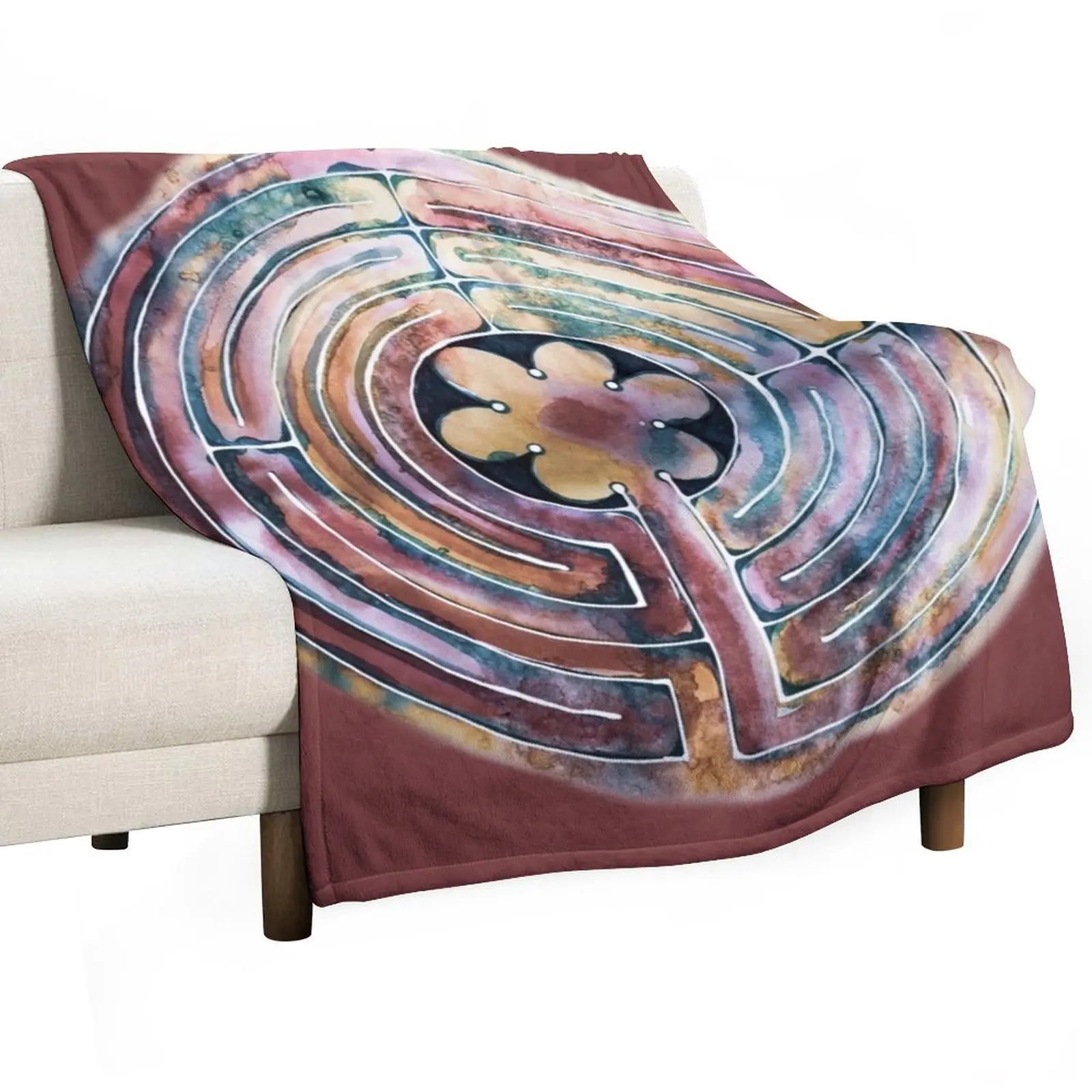 

Hand Painted Watercolor Labyrinth Throw Blanket Warm Napping Blanket for Office Couch Bed