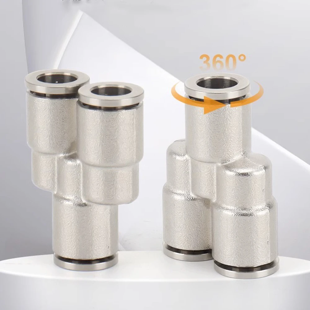 Pneumatic Quick Connector PY PW three-way Variable Diameter All Copper Nickel Plated PU Air Pipe Connector 4 6 8 10 12 14 16mm