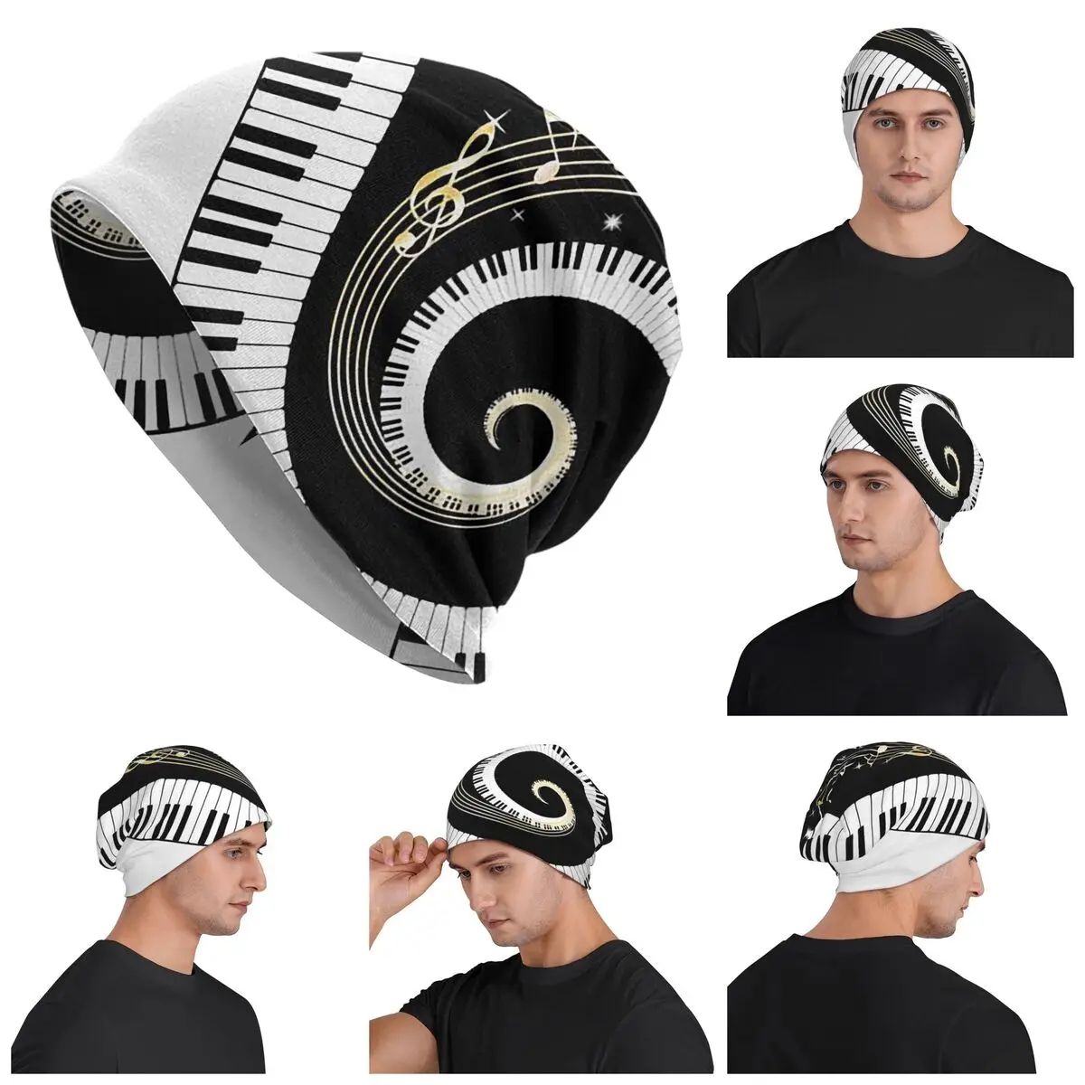 Piano Keyboard Music Notes Unisex Adult Beanies Caps Knitted Bonnet Hat Warm Fashion Autumn Winter Outdoor Skullies Hats
