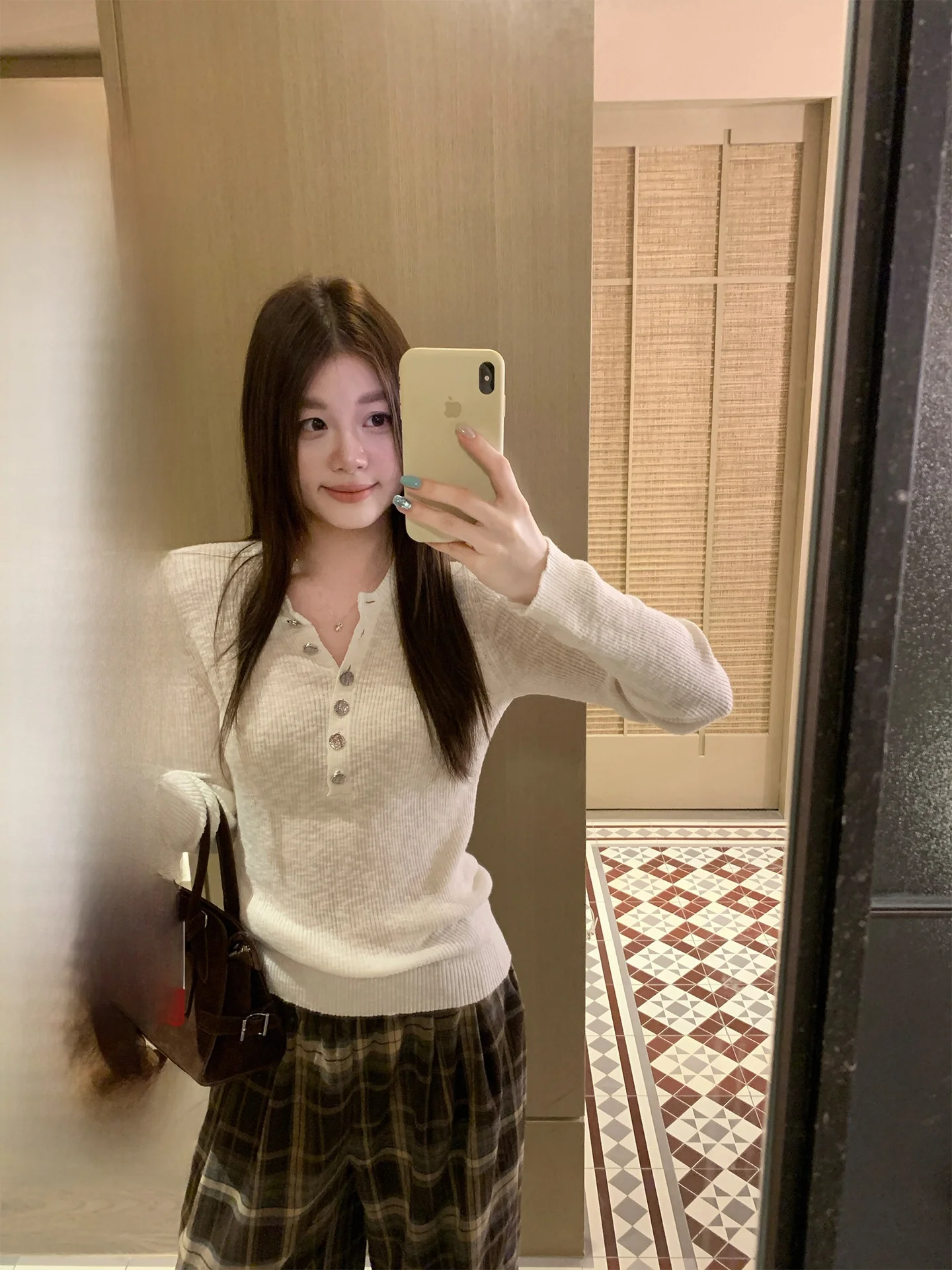 

TeeH Jenny Sweet Tea White Snowflake Cotton Knitwear Women's Casual Long Sve Base irt Soft Pure Cotton V-ne Top