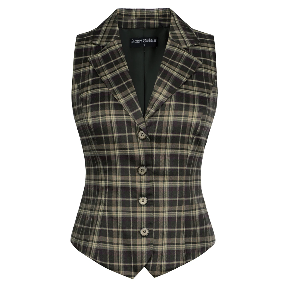 SD Women Jackets Vest Vintage Renaissance Plaided Vest Coat Sleeveless Lapel Handkerchief Hem Single Breasted short Coat