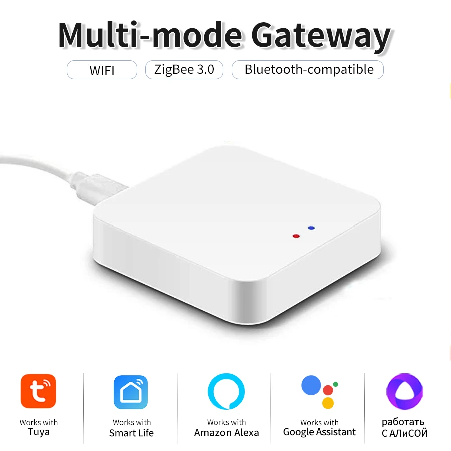 

Умный многорежимный шлюз Беспроводной Wi-Fi BLE Mesh ZigBee Hub Модуль моста Smart Life Приложение Дистанционное управление Alexa Google Home Голосовое управление