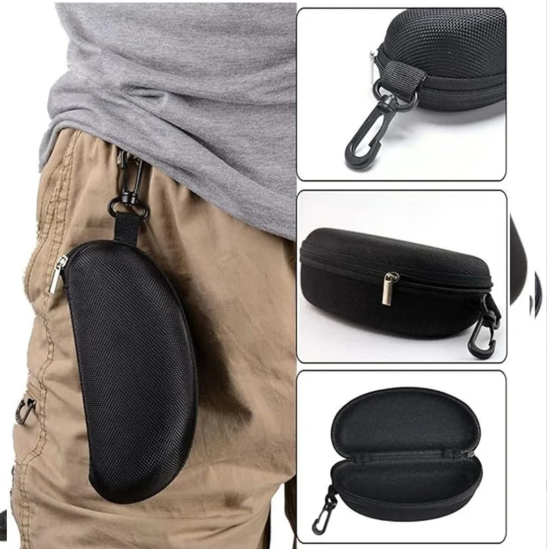 Pack of 3 EVA Glasses Cases, Black Glasses Case, Hard Shell Scratch-Resistant Glasses Organizer with Zip Hook for Portable Back
