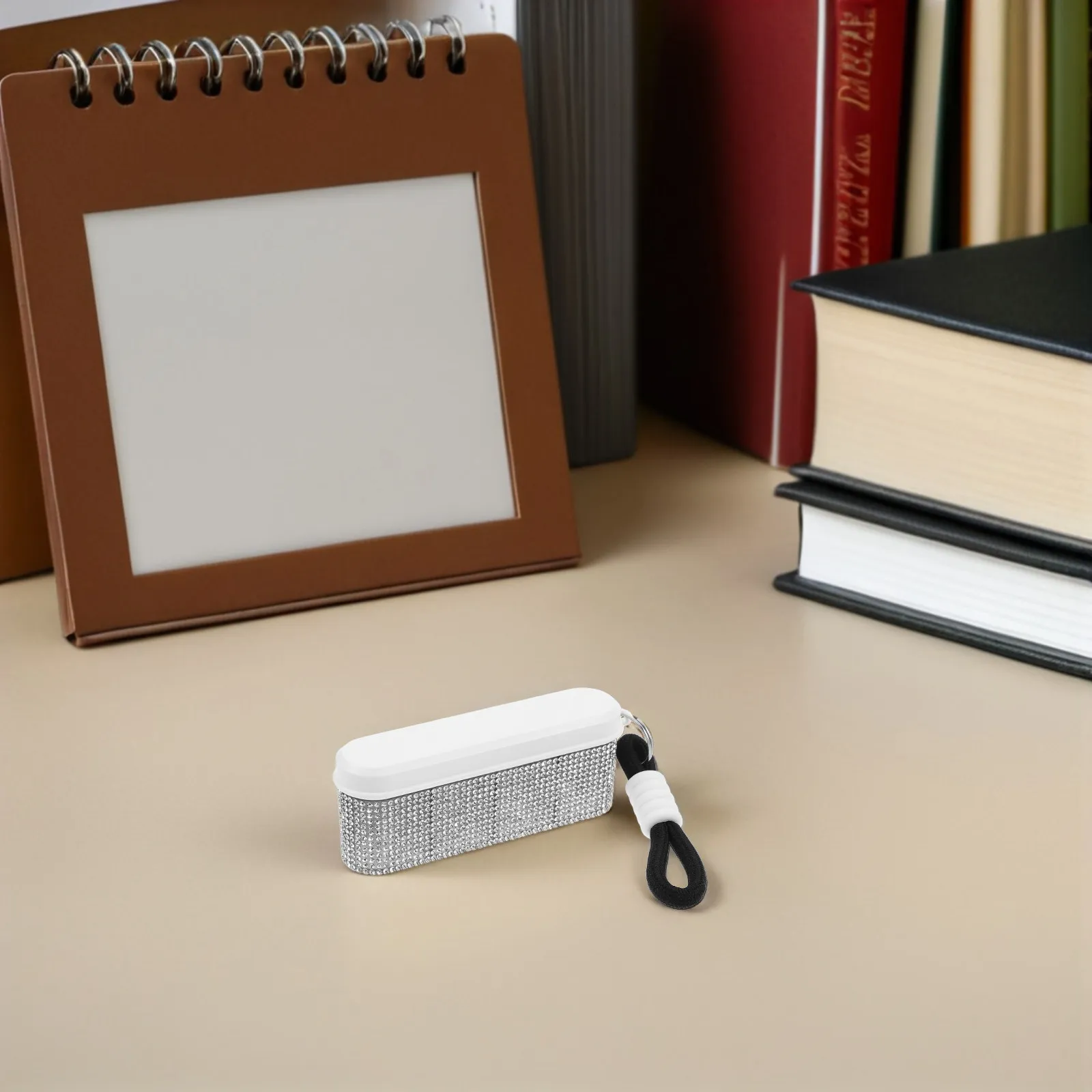 Pill Box Keychain 4 Grids Portable Rhinestone Pill Organizer Case Medicine Holder Outdoor Travel Purse Medication Keychain Cute