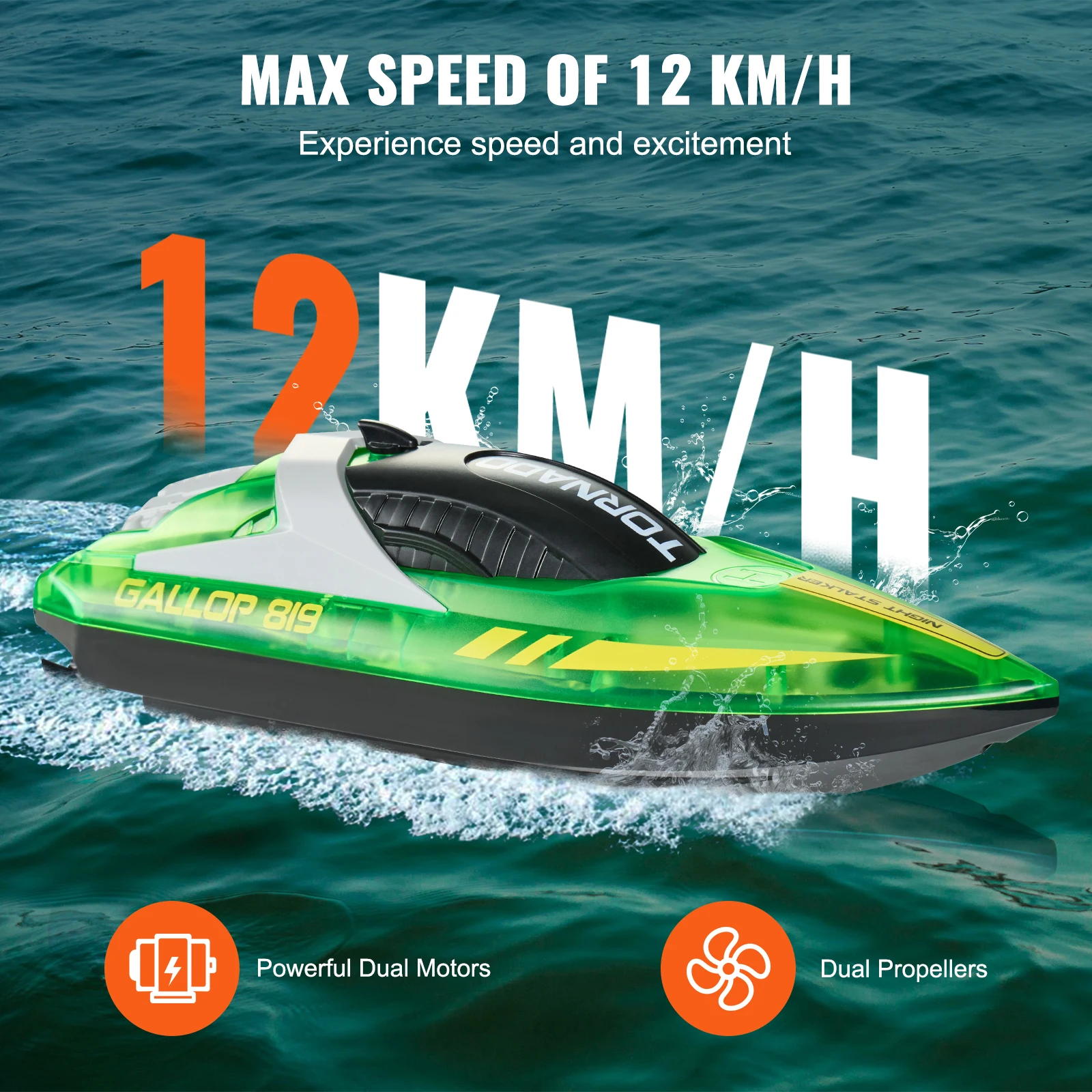 VEVOR HJ819 RC Boot 2,4 GHz 12 km/u Hoge Snelheid Afstandsbediening Racing Boot Waterdichte Elektrische Radio Speelgoed voor Jongens 14Y + Geschenken