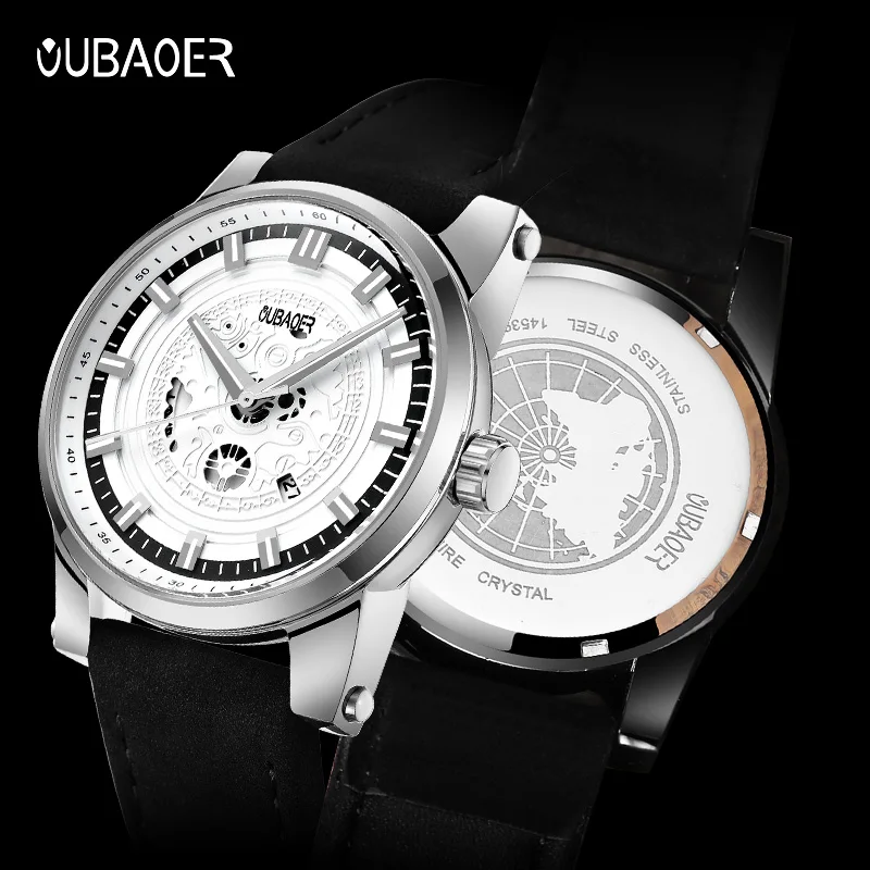 OUBAOER New Men Watches Top Luxury Brand Fashion Quartz Watch Men Waterproof Wristwatch Leather Date Male Clock reloj hombre