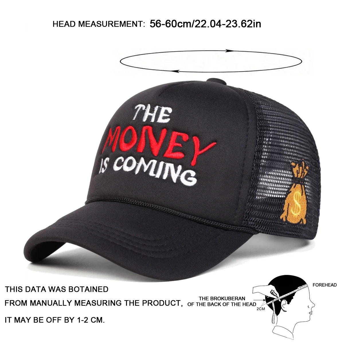 Unisex THE MONEY Letter Embroidery Baseball Net Caps Hip Hop Cap Spring Summer Outdoor Adjustable Casual Hats Sunscreen Hat