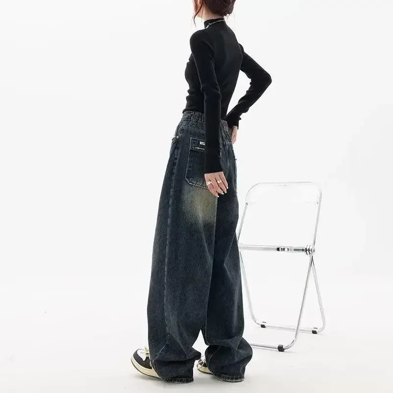 Women High Waist Jeans Loose Wide Leg Straight Loose Denim Trousers Y2K Baggy Pants Streetwear Retro Fashion Summer