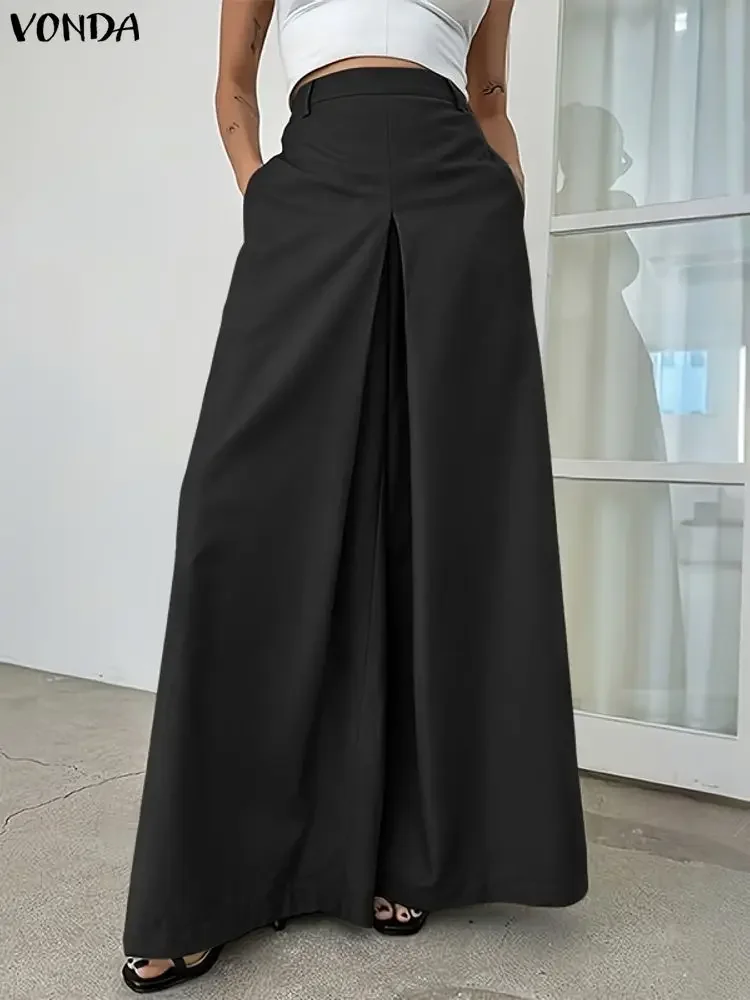 

Женские брюки больших размеров с эластичной резинкой на талии, повседневные длинные брюки с карманами в корейском стиле VONDA 2025, модные однотонные винтажные рабочие брюки OL