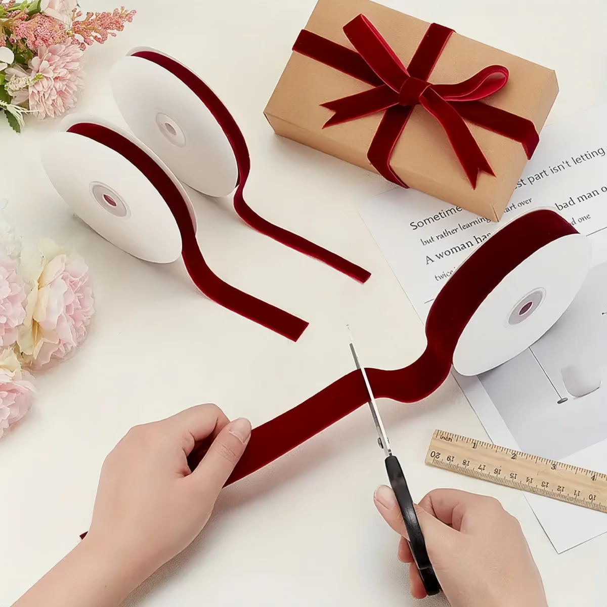5Yards/Lot 6mm-40mm Single Face Line Velvet Ribbon For DIY Crafts Gift Wrapping Wedding Christmas Decoration Sewing Accessories