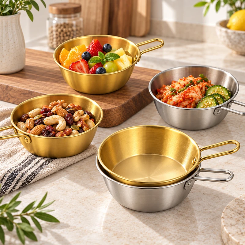 304 Stainless Steel Korean Style Heatable Rice Wine Noodle Salad Bowl, Multipurpose Kitchen Tableware for Dessert Fruit Sauce
