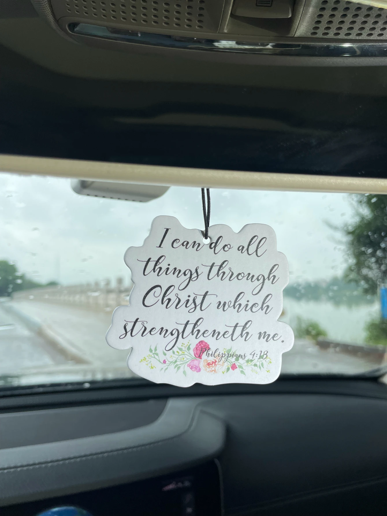 Hanging Car Air Freshener Paper Scent Card, Christian Bible Verse Philippians 4:13 Floral Design, Natural Plant Extract, Alcohol