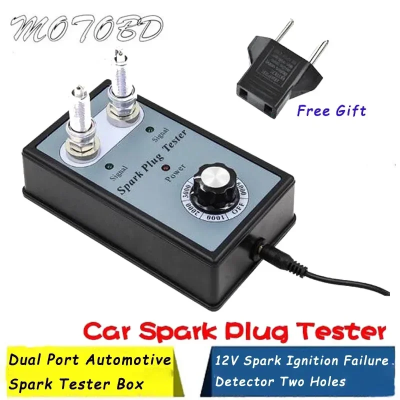 12V Spark Ignition Failure Detector Two Holes Dual Port Automotive Spark Tester Box Spark Plug Test Drive Car Diagnostic Tool