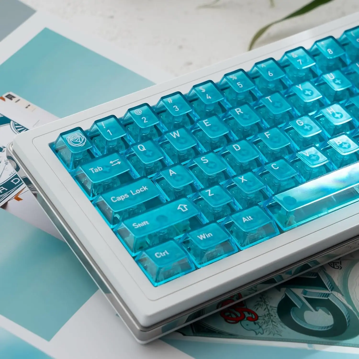 

Keycaps Set Crystal PC 115 Keys Cherry Profile Shine-Through Design Compatible with 60-104 Key MX Mechanical Keyboards (Blue)