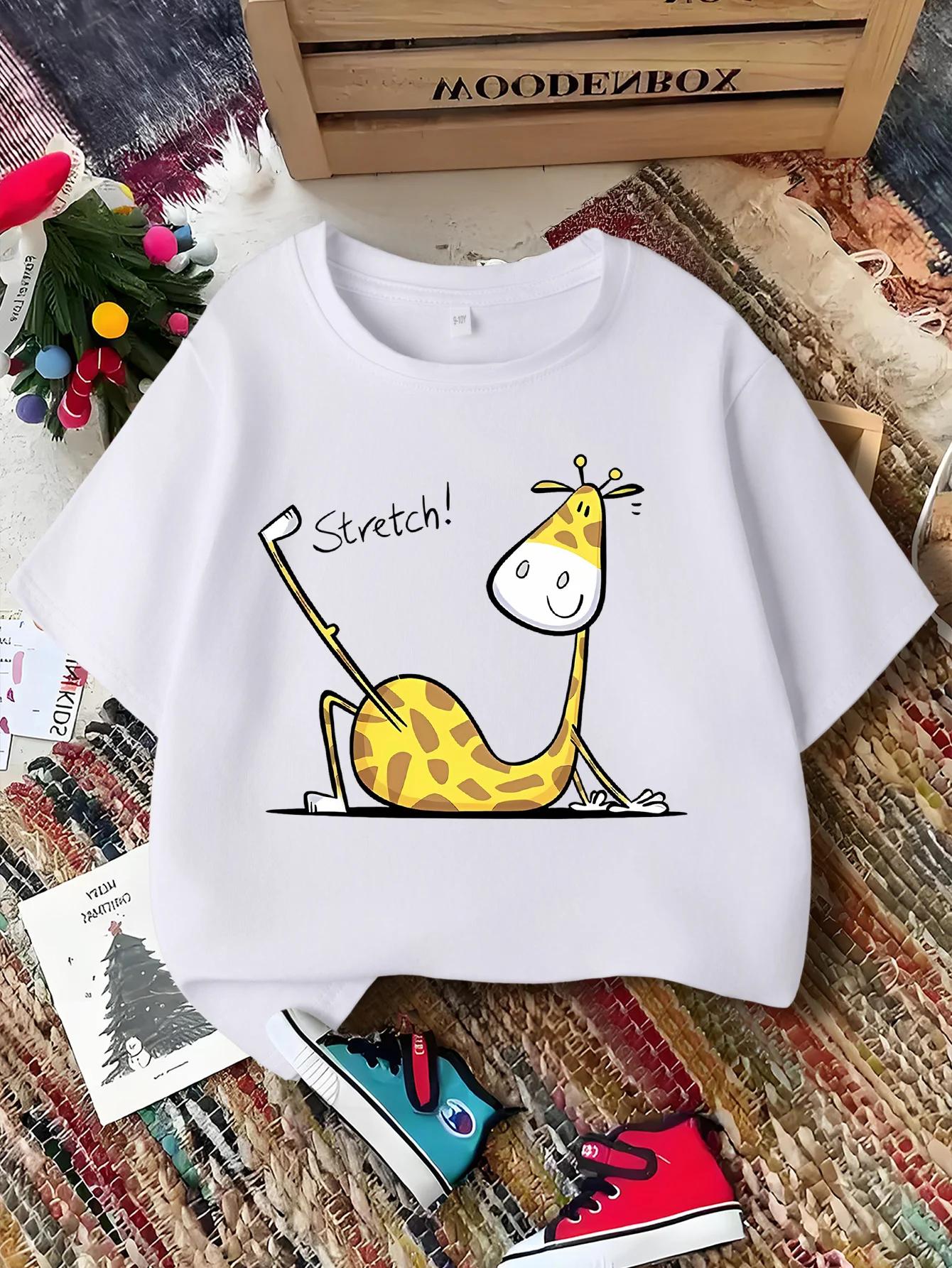 Cute Stretch Cartoon Giraffe Print Graphic Kids Tee Boys Girls Family Matching Cotton Crew Neck Short Sleeve Soft Summer Tee