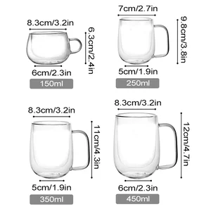 كوب زجاجي عالي البورسليكات مزدوج الجدار ، مقبض مقاوم للحرارة ، كوب ماء عصير حليب القهوة ، أواني الشرب ، هدية محبي صانع القهوة أفضل 10 أكواب مبيعات مختلفة للقهوة - رقم 8