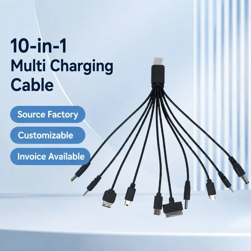 Ten-in-one Multi-port USB Charging Cord Universal Multi-head Data Cable Compatible Cellphone Lighting Fixture Multifunctional