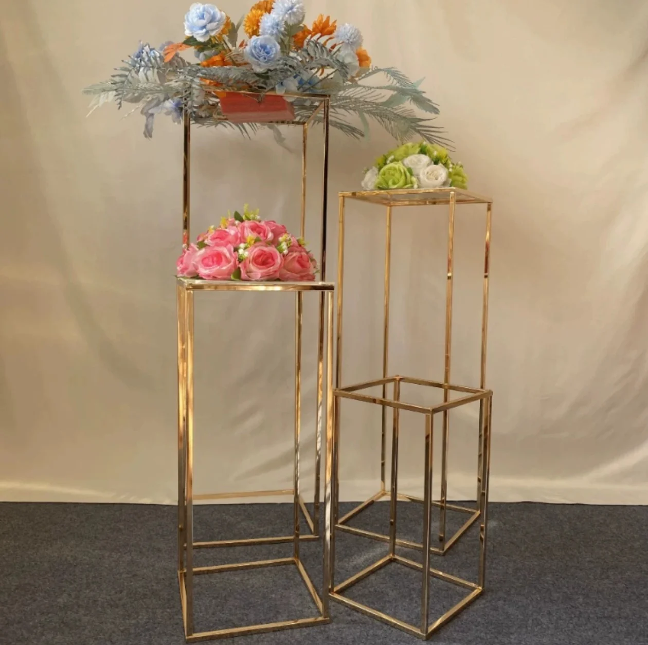 Wedding Square Road Lead Iron Flower Vase, Column Stand Decoration, Wedding Arrangement, Square Frame Backdrop, 4Pc Set