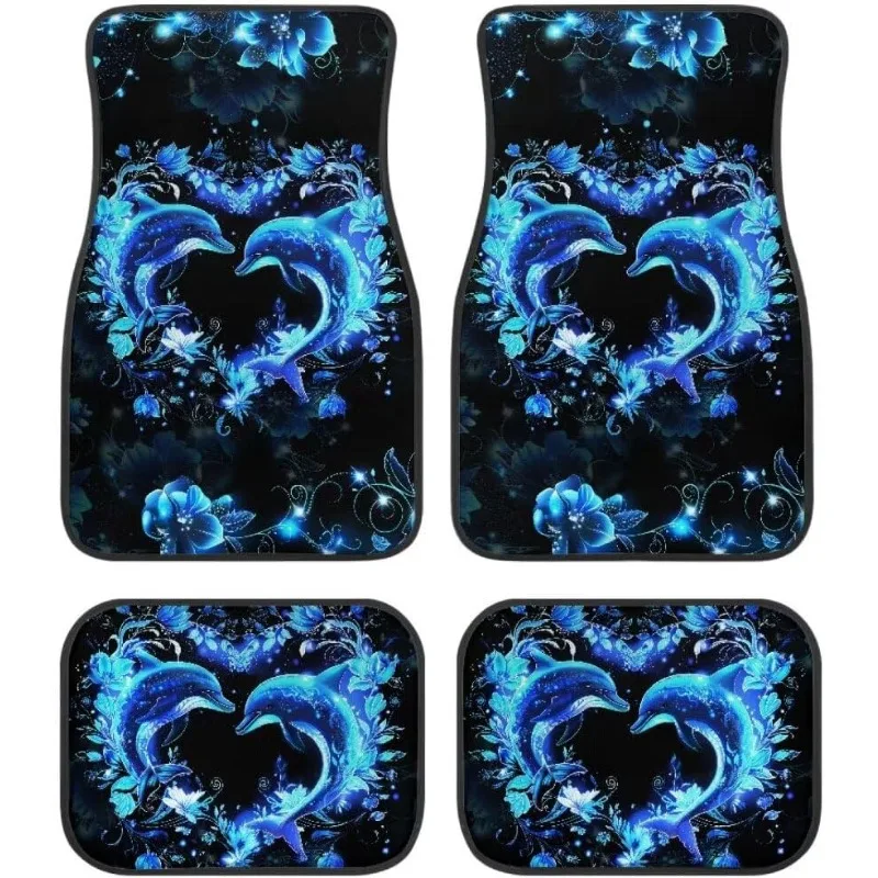 

4pcs Blue Dolphin Pattern Car Floor Mats - Durable, Easy To Clean, Fit For Sedans, SUVs, And RVs, Stylish Interior Protection, P