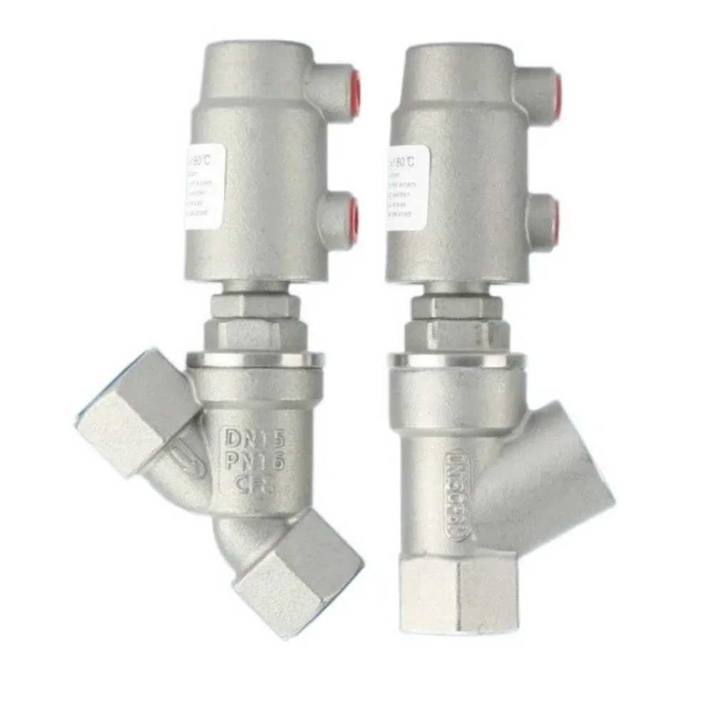 

Vertical Horizontal DN10 DN15 3/8" 1/2" BSPT Female Pneumatic Air Y Shape Filling Machine Angle Seat Valve 304 Stainless Steel