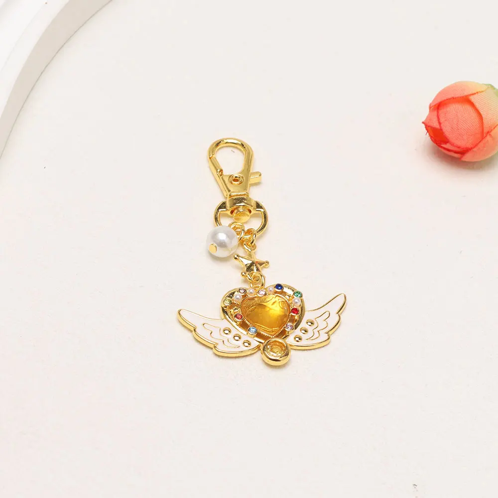 1PC Hot Cartoon Badge Keychain Anime Magical Wand Pendant Rhinestone Inlaid Cosplay Keyring Jewelry Gift Accessories Props