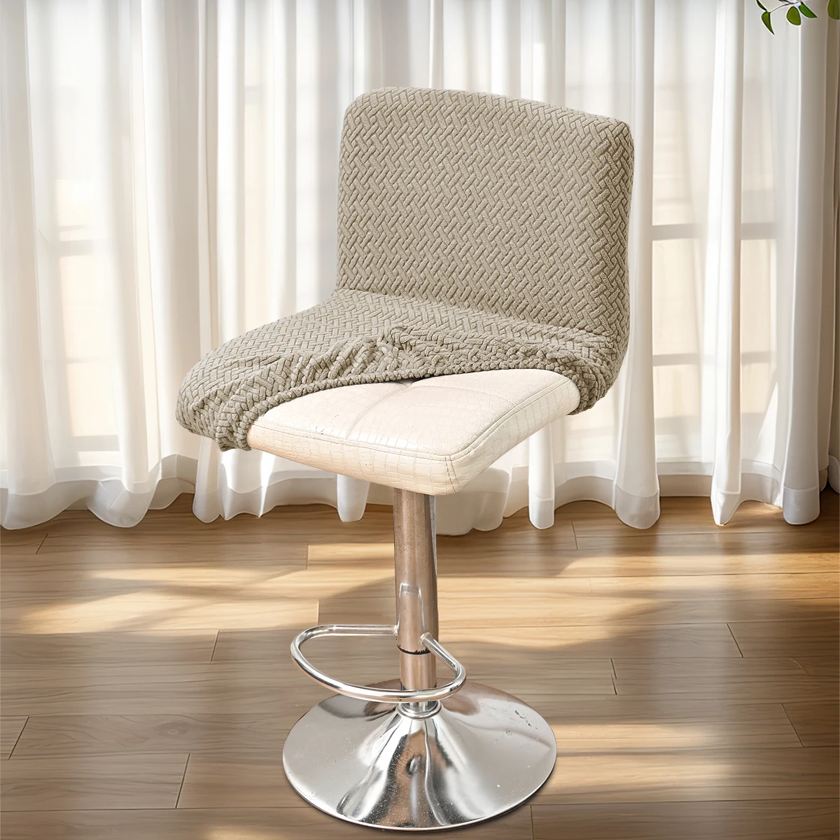 1PC solid color elastic striped grid low back chair cover, suitable for hotel restaurant chair cover decoration
