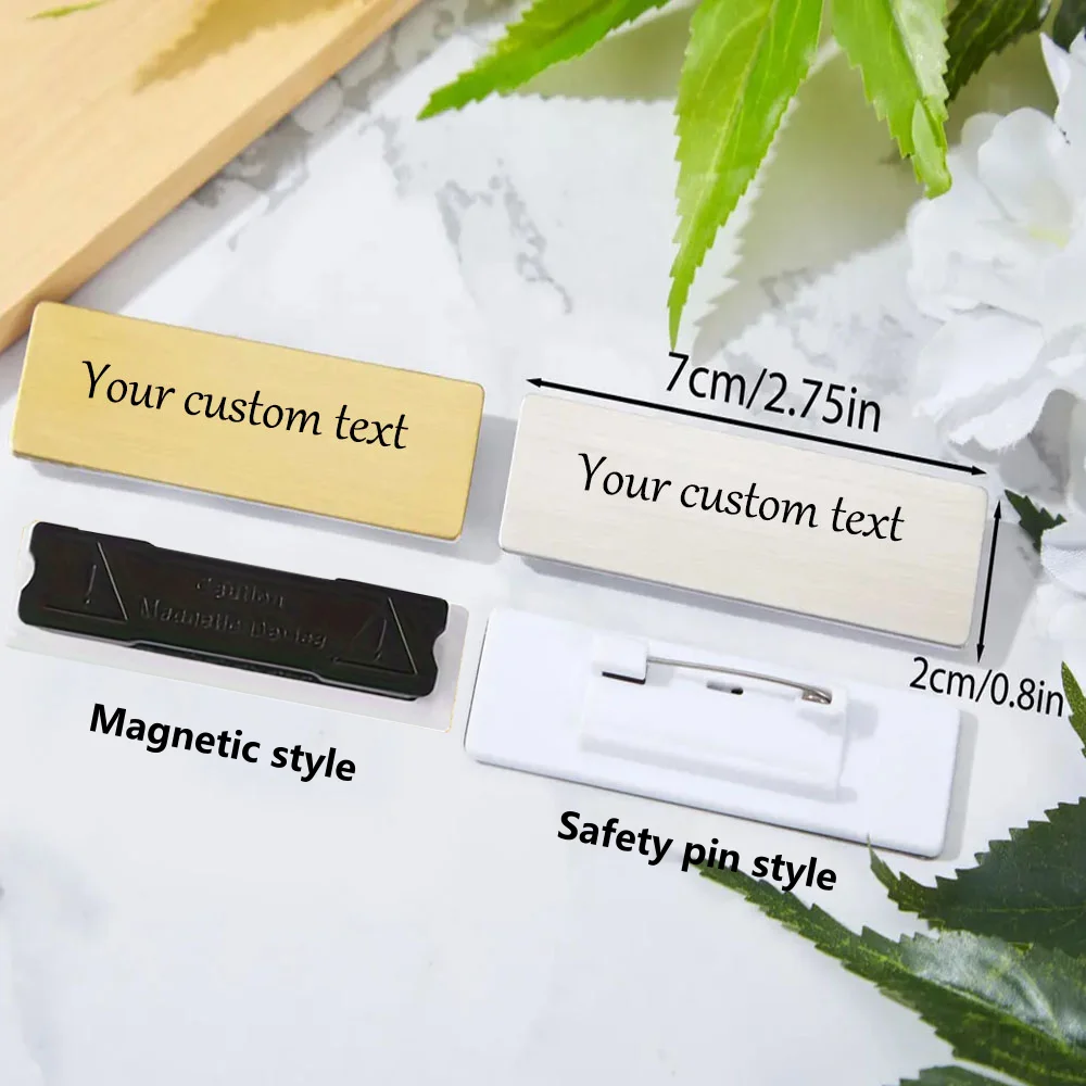 70x20mm Custom Name Tag Personalized Nameplate Laser Engraved Text Logo Name Badge Magnetic Pin Back For Staff Employee ID Badge