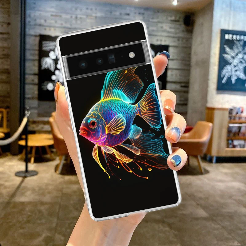 Cute Fish Phone Case Cover for Google Pixel 8 7 6 5 4 4XL Shockproof Silicone 7A 6A 5A 4A 3A 3AXLPro 5G Transparent Shell Capas