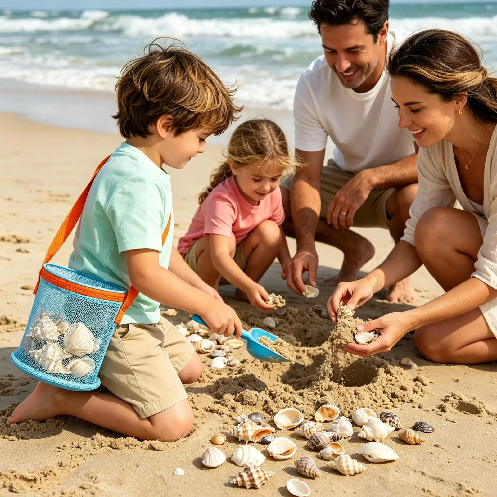 Sea Shell Bags For Beach 2 Pieces Adjustable Strap Sand Toys Storage Pouch Portable Sea Shell Bag For Travel Beach Vacation