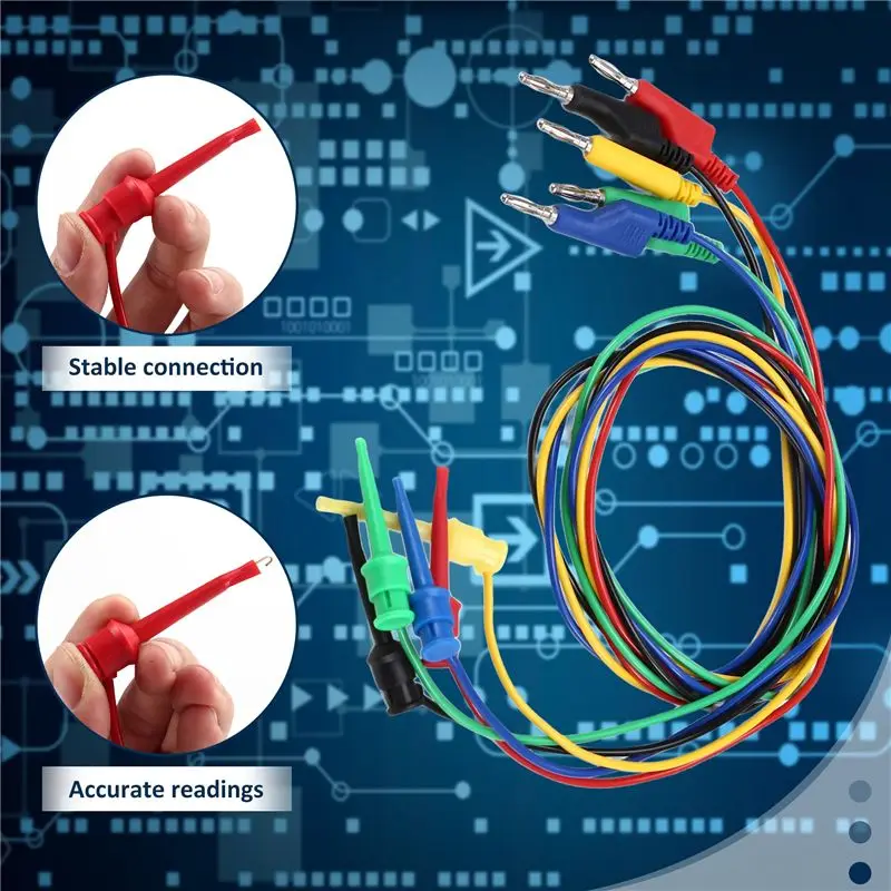 Y51A-5Pcs 4Mm Test Hook Clip To Stackable Banana Plug Test Lead Kit Multimeter Cable Line Wire For Electrical Testing