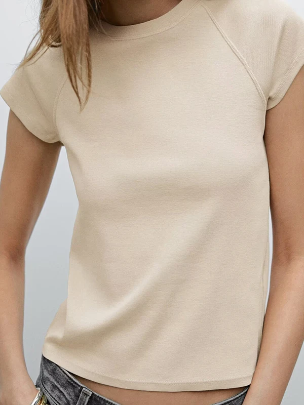 Cómoda camiseta redonda Ne ort Sve para mujer Basic Sle Color puro Diseño simple Primavera Verano Nueva llegada MD Mujer...