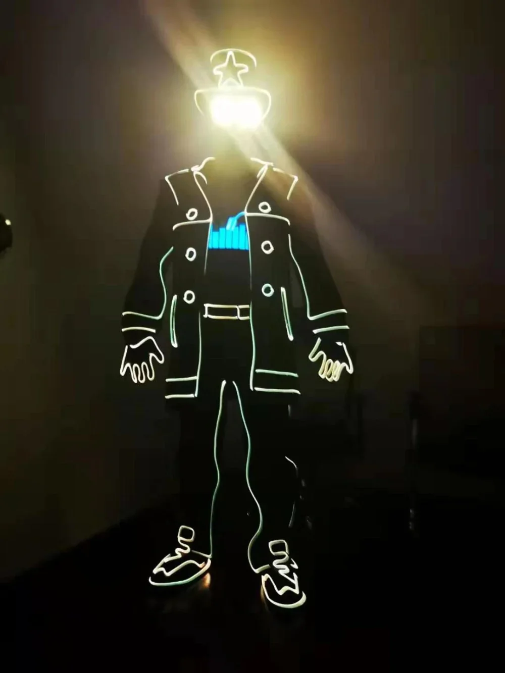 Led Dance Performance Costume Suit Optic Fiber Light Up Performance Outfit Costume for Men