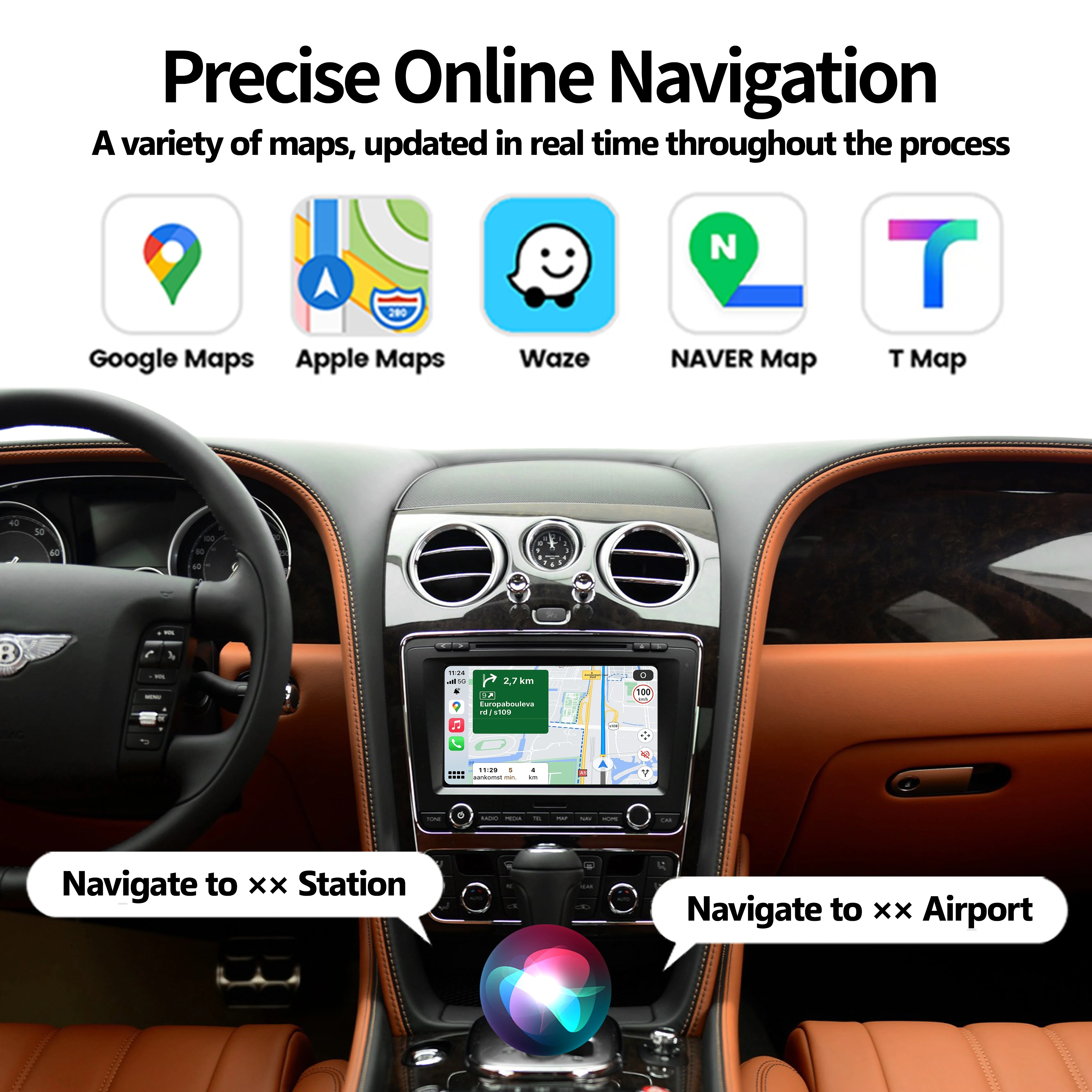 Multimedia Interface Adapter for Bentley Continental  Flying Spur 2012-2017 Wireless CarPlay Android Auto Navigation Upgrade