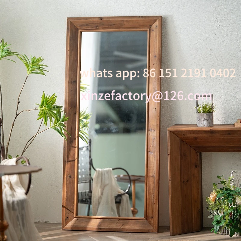

Customizable antique style all solid wood floor mirror New Chinese retro fitting mirror Age sense antique furniture clothing sto