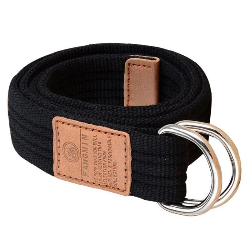 Canvas Men Belt High Quality Unisex Double D-ring Buckle Waistband Casual Canvas Female Belt Fabric For Jeans Waistband