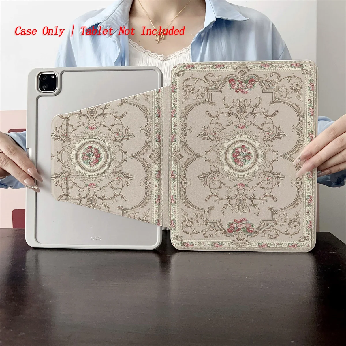 

For Apple iPad Pro 11 M4/12.9 7th Gen Case Light-Colored Book Texture Pattern TPU+PC Shockproof Cover Auto Wake/Sleep