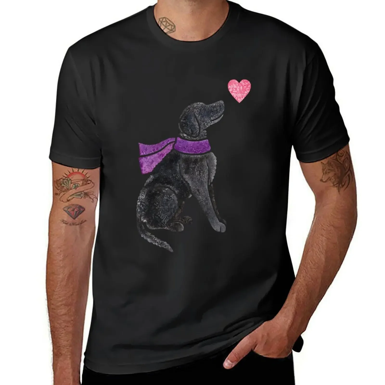 Watercolour Curly-coated Retriever (black) T-Shirt funny shirt cotton gifts for boyfriend t shirt for men