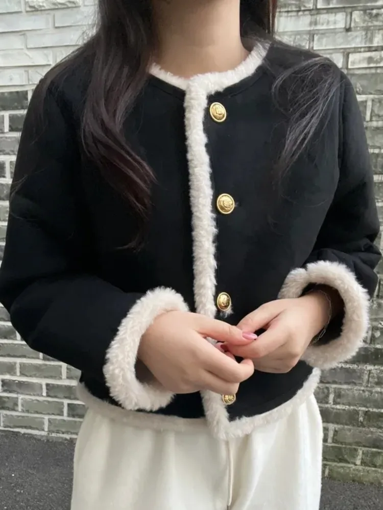 Cappotto invernale chic in pelliccia di agnello Jaet da donna con bottone singolo Ele Sle caldo cappotto con orlo dritto in fibra di poliestere