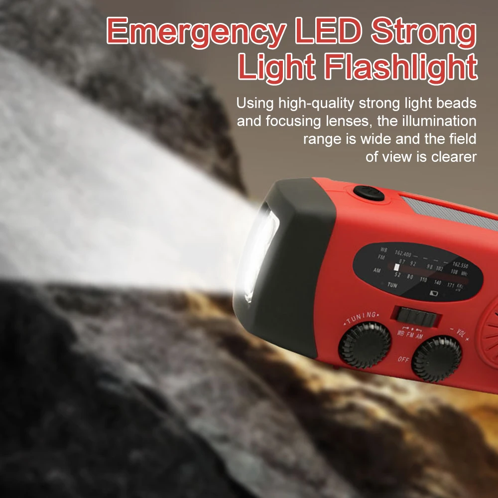

Multifunctional Solar Hand Crank Radio FM AM WB NOAA Weather Radio Outdoor 2000mAh USB Charging Emergency LED Flashlight Power