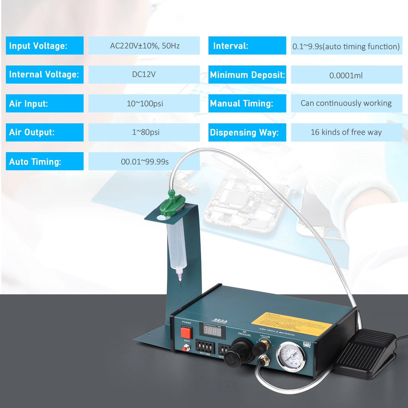 983A 220V Automatic Glue Dispenser Machine Precise Dispensing Controller Glue Machine Digital Control Drip Glue Dropper Machine