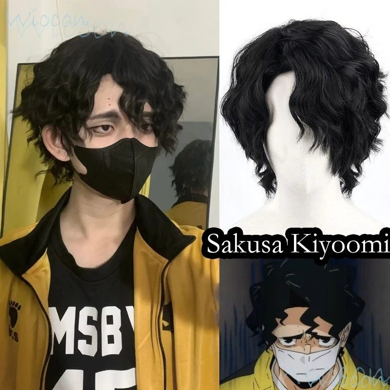 Anime Sakusa Kiyoomi Cos Hai Cleanliness Cosplay kyuu Black Wavy Curls Wig Prop Hair Halloween Party play for Men