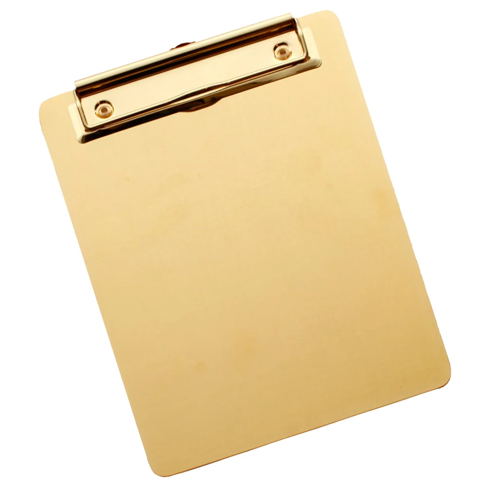 Stainless Steel A4 Clipboard File Organizer Writing Pad Board Memo Paper Holder for Office Plastic File Folders Home Golden Size